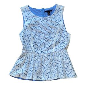 Lace White + Blue Peplum Top | Forever 21 | Small